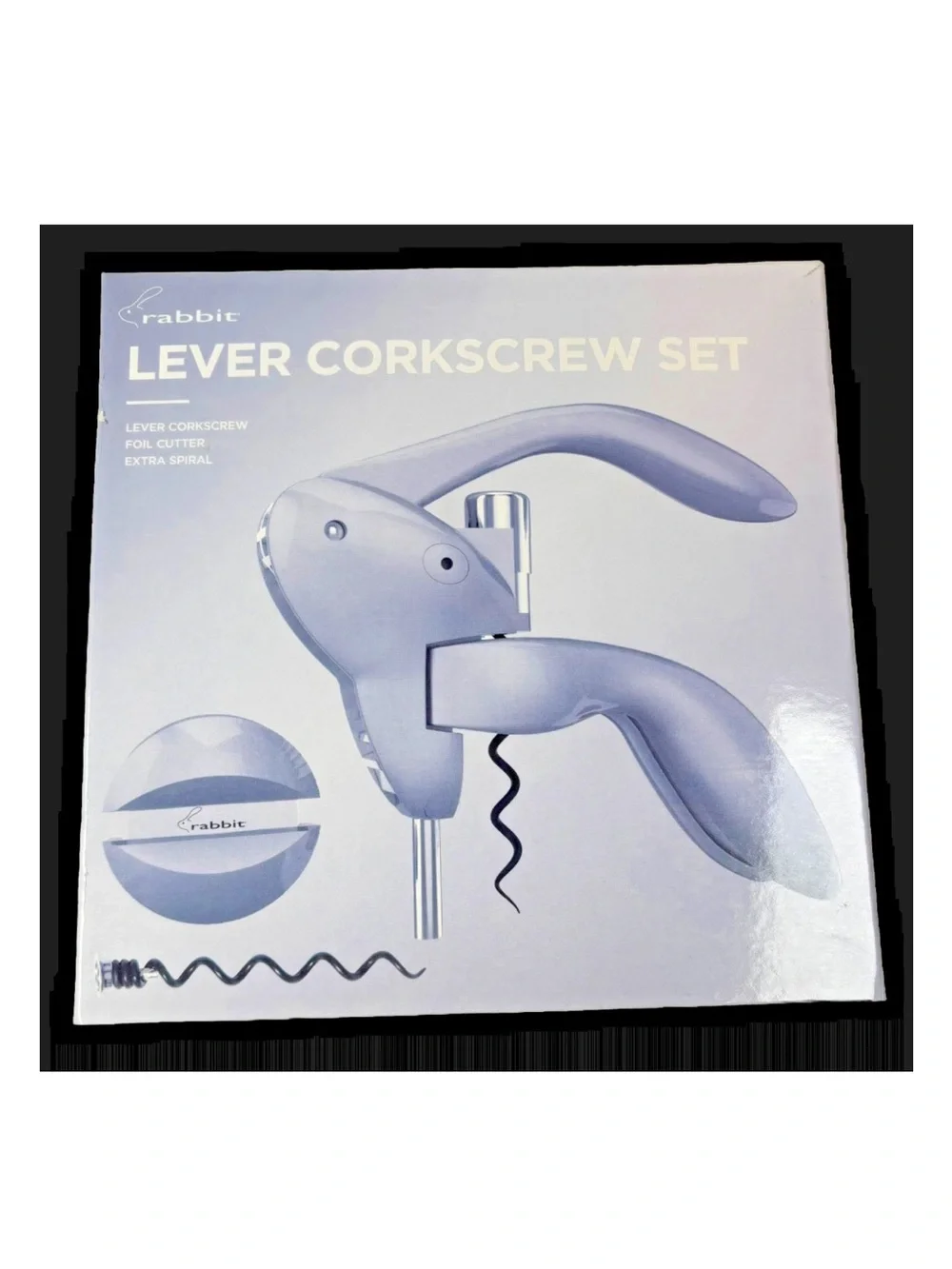 Rabbit Lever Corkscrew Set Wine Bottle Opener Silver Foil Cutter Non-Stick Spira
